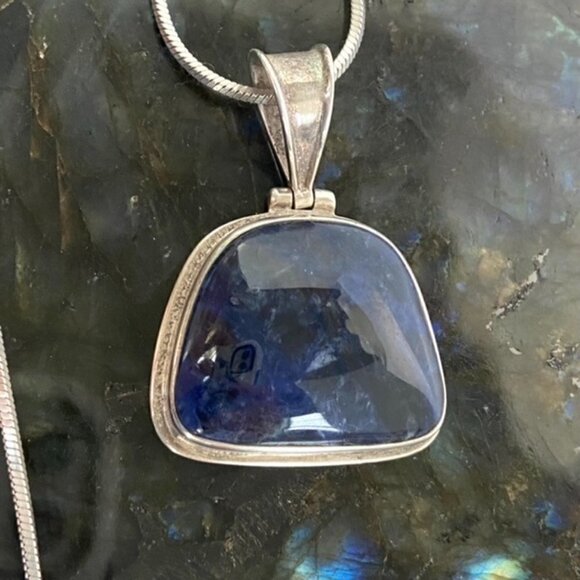 Sterling Silver 925 1.66" Sodalite Hinged Pendant Necklace 18" Snake Chain 24g - Picture 16 of 16